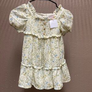Shabby Chic Kids Dress - Floral Yellow and Blue